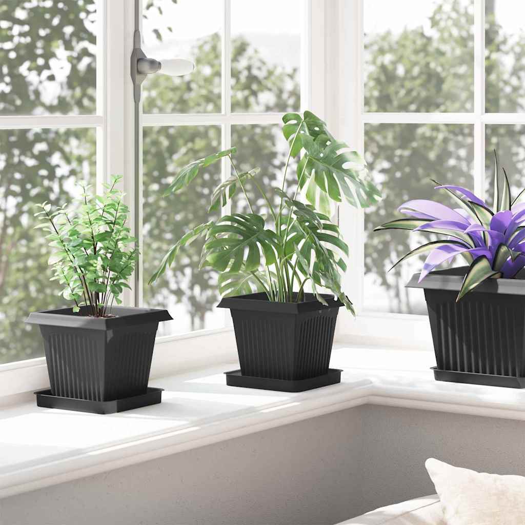 Firkantet Blomsterpotte 24 pcs Svart 16 x 16 x 14 cm Plast