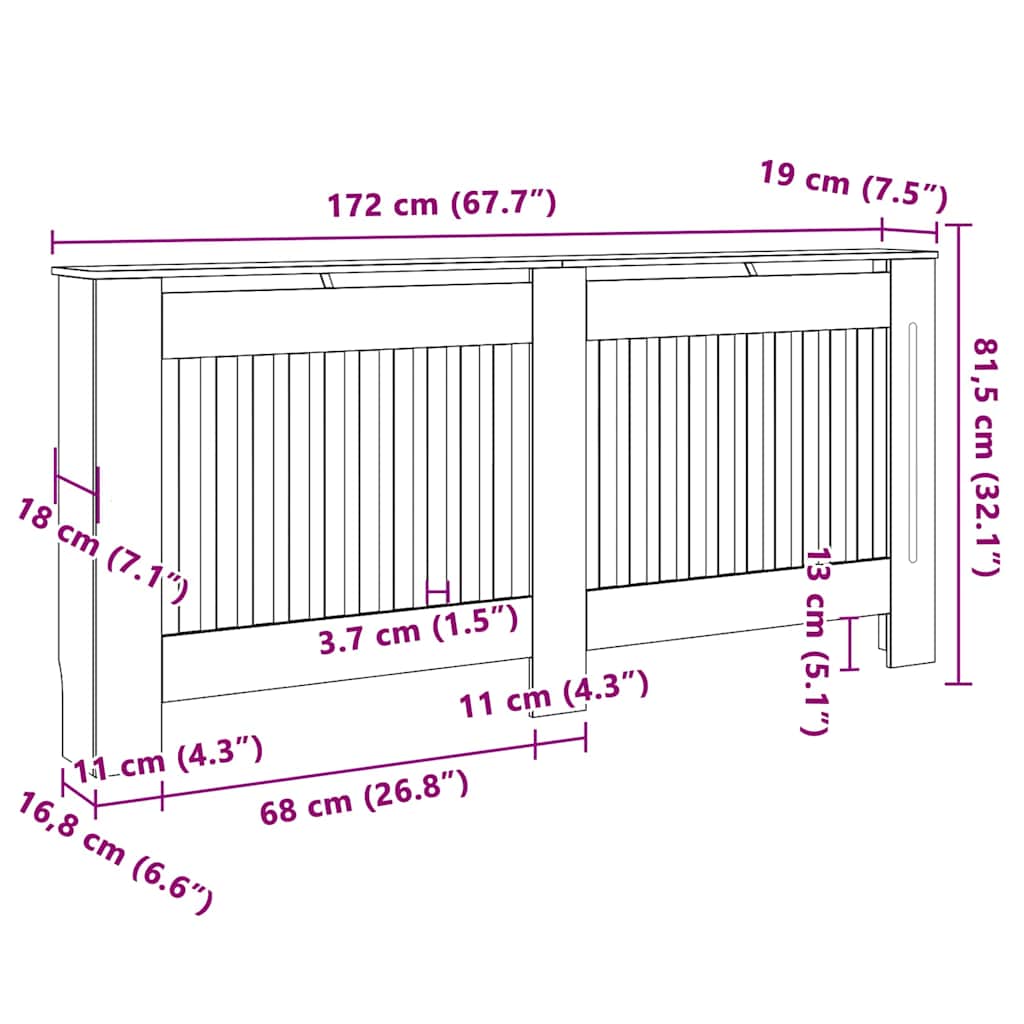 Radiator Deksel 2 pcs Grå 172 x 19 x 81,5 cm Konstruert tre