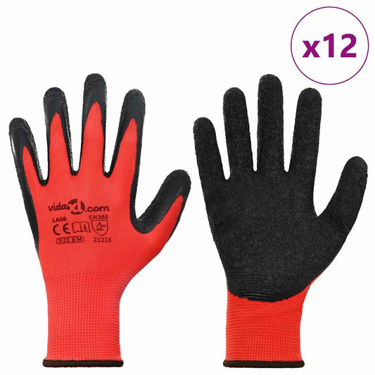 Arbeidshansker 12 pcs Rød og svart 8 / m Latexbelegg