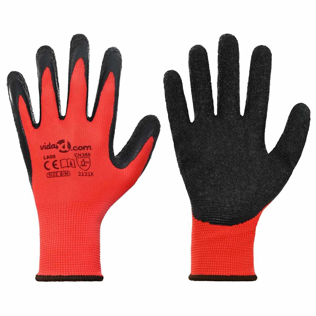 Arbeidshansker 24 pcs Rød og svart 8 / m Latexbelegg