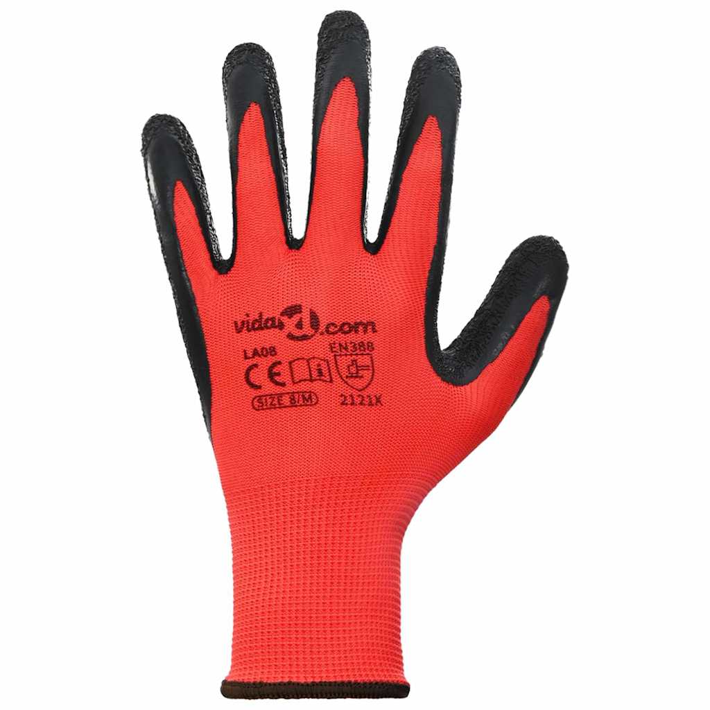 Arbeidshansker 24 pcs Rød og svart 8 / m Latexbelegg