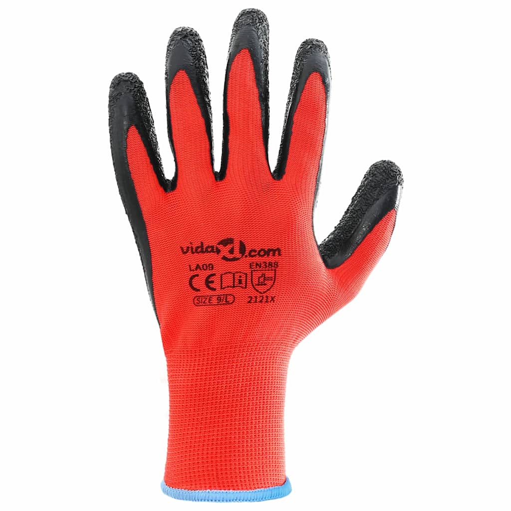 Arbeidshansker 24 pcs Rød og svart 9 / l Latexbelegg