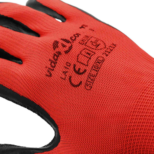 Arbeidshansker 12 pcs Rød og svart 10 / xl Latexbelegg