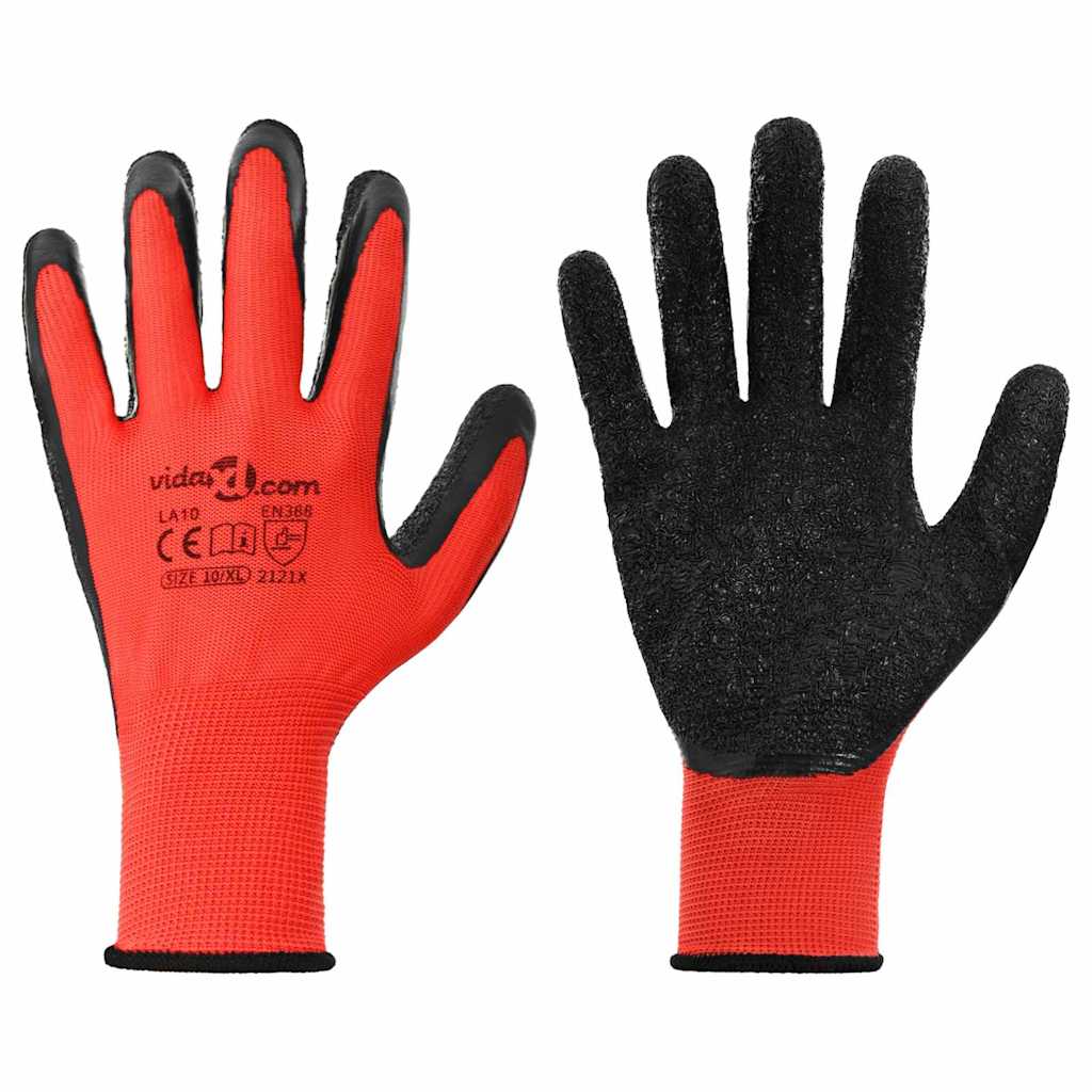 Arbeidshansker 12 pcs Rød og svart 10 / xl Latexbelegg