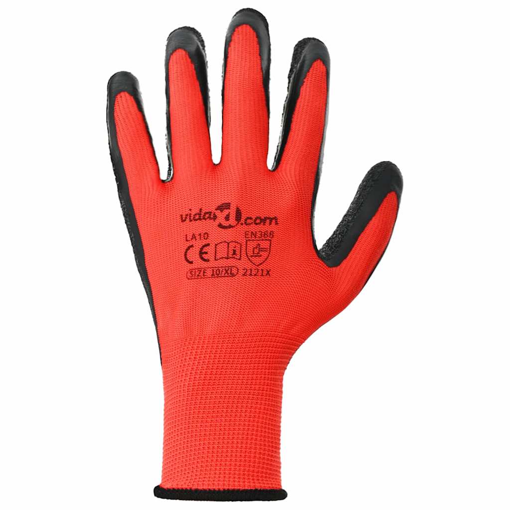 Arbeidshansker 12 pcs Rød og svart 10 / xl Latexbelegg