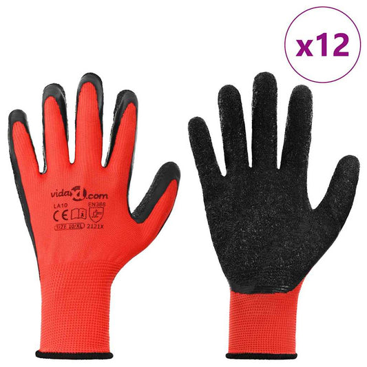 Arbeidshansker 12 pcs Rød og svart 10 / xl Latexbelegg
