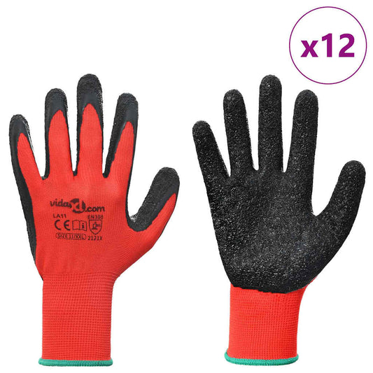Arbeidshansker 12 pcs Rød og svart 11 / XXL Latexbelegg