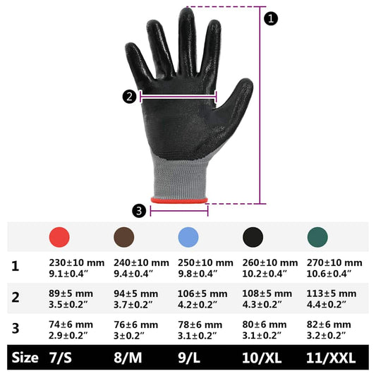 Arbeidshansker 12 pcs Grå og svart 7 / S Polyester