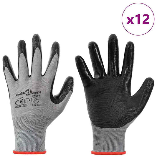 Arbeidshansker 12 pcs Grå og svart 7 / S Polyester