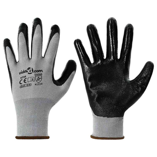 Arbeidshansker 12 pcs Grå og svart 8 / m Polyester