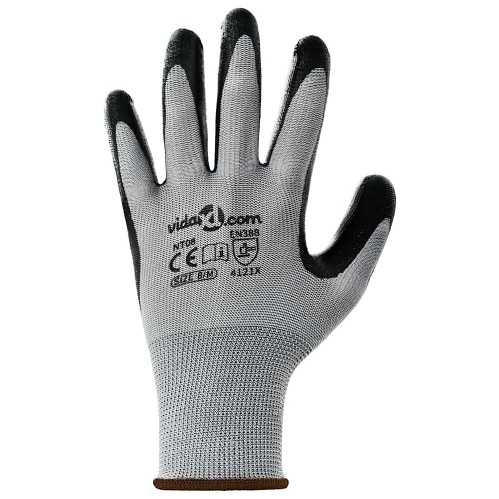 Arbeidshansker 12 pcs Grå og svart 8 / m Polyester