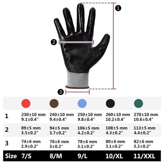 Arbeidshansker 12 pcs Grå og svart 8 / m Polyester