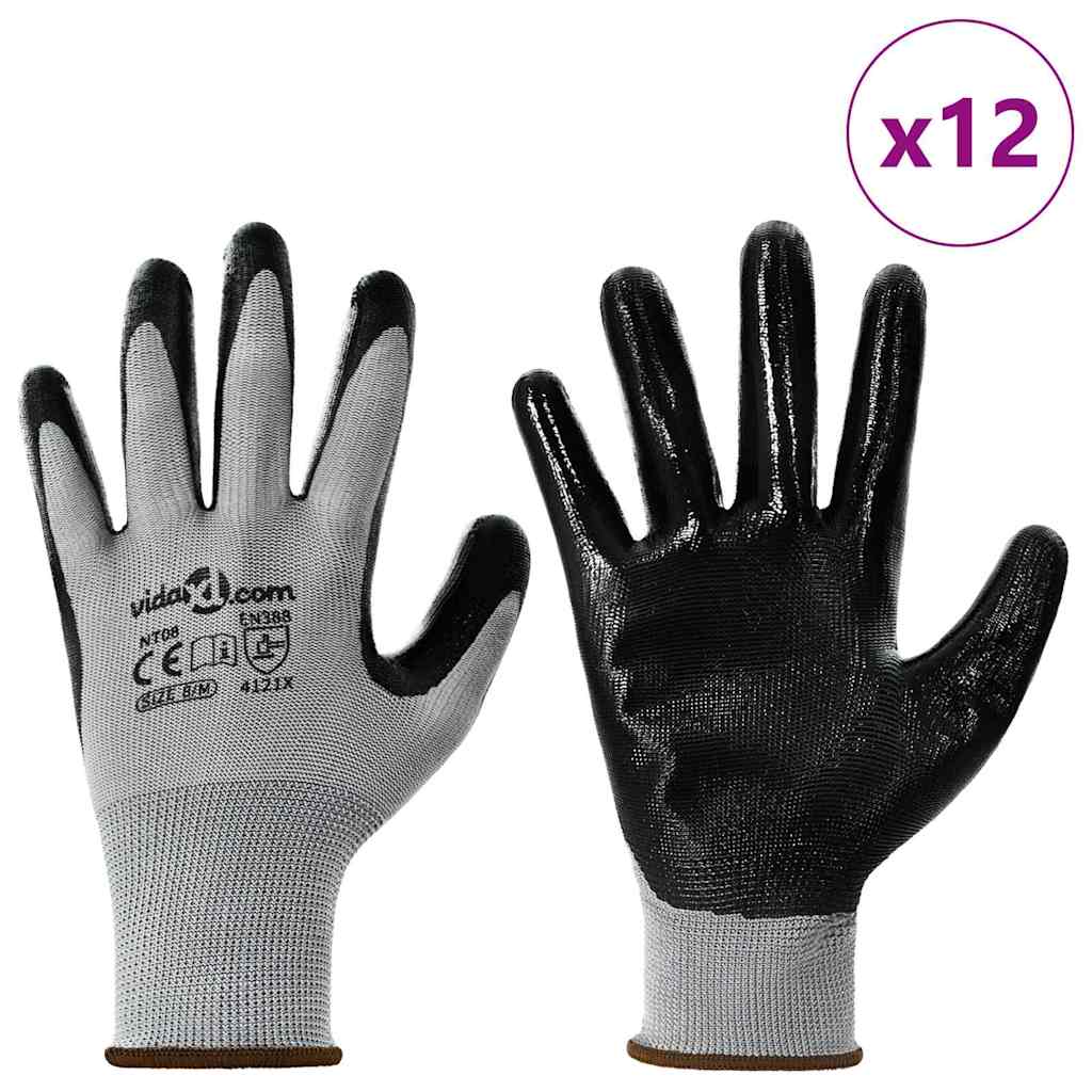 Arbeidshansker 12 pcs Grå og svart 8 / m Polyester