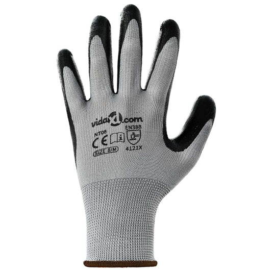 Arbeidshansker 24 pcs Grå og svart 8 / m Polyester