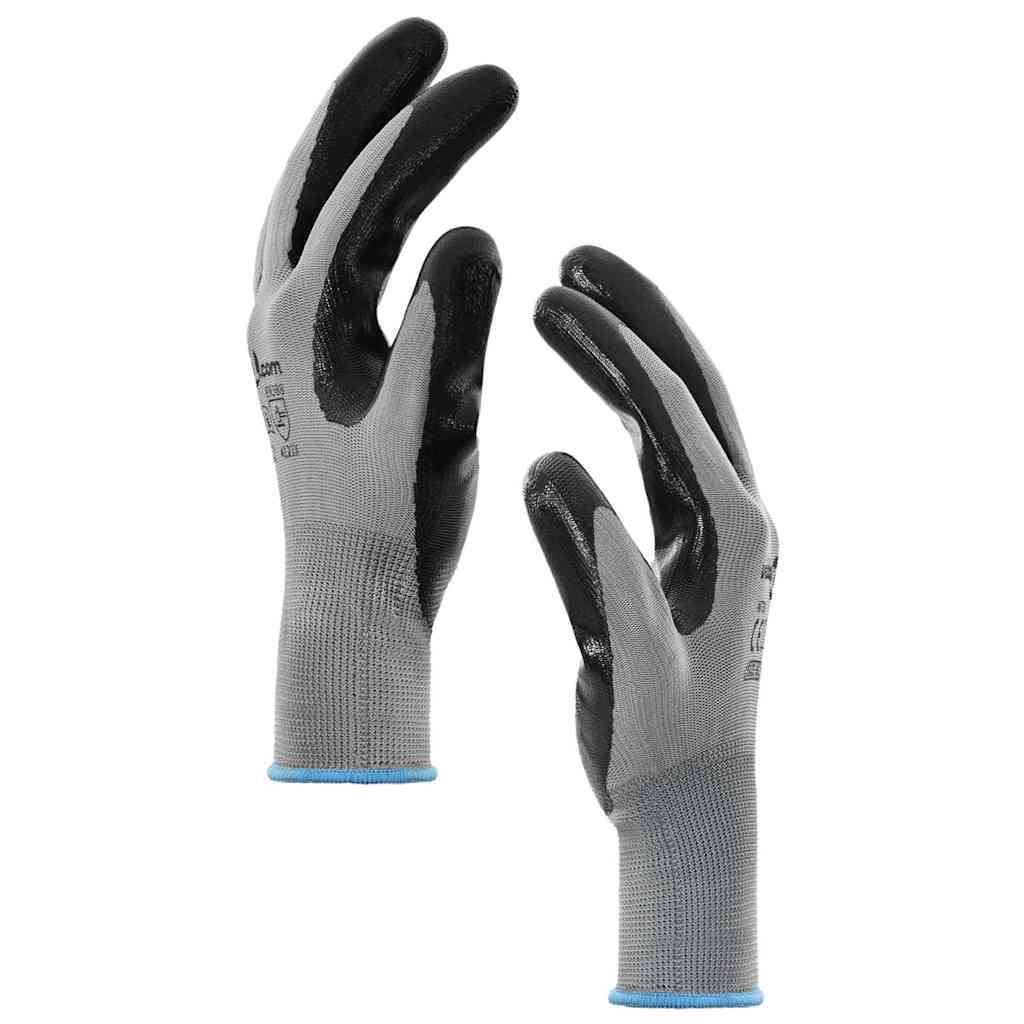 Arbeidshansker 12 pcs Grå og svart 9 / l Polyester