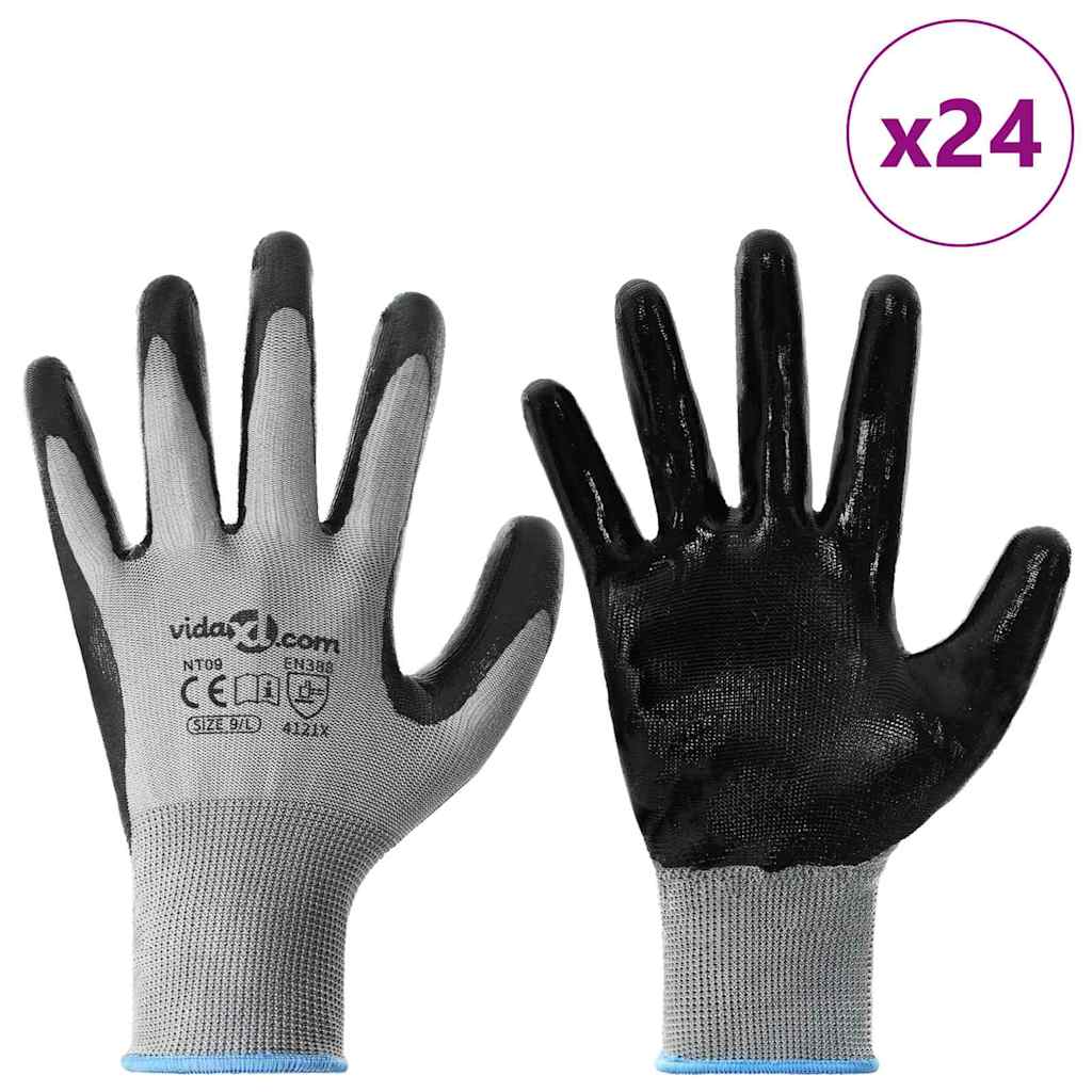 Arbeidshansker 24 pcs Grå og svart 9 / l Polyester