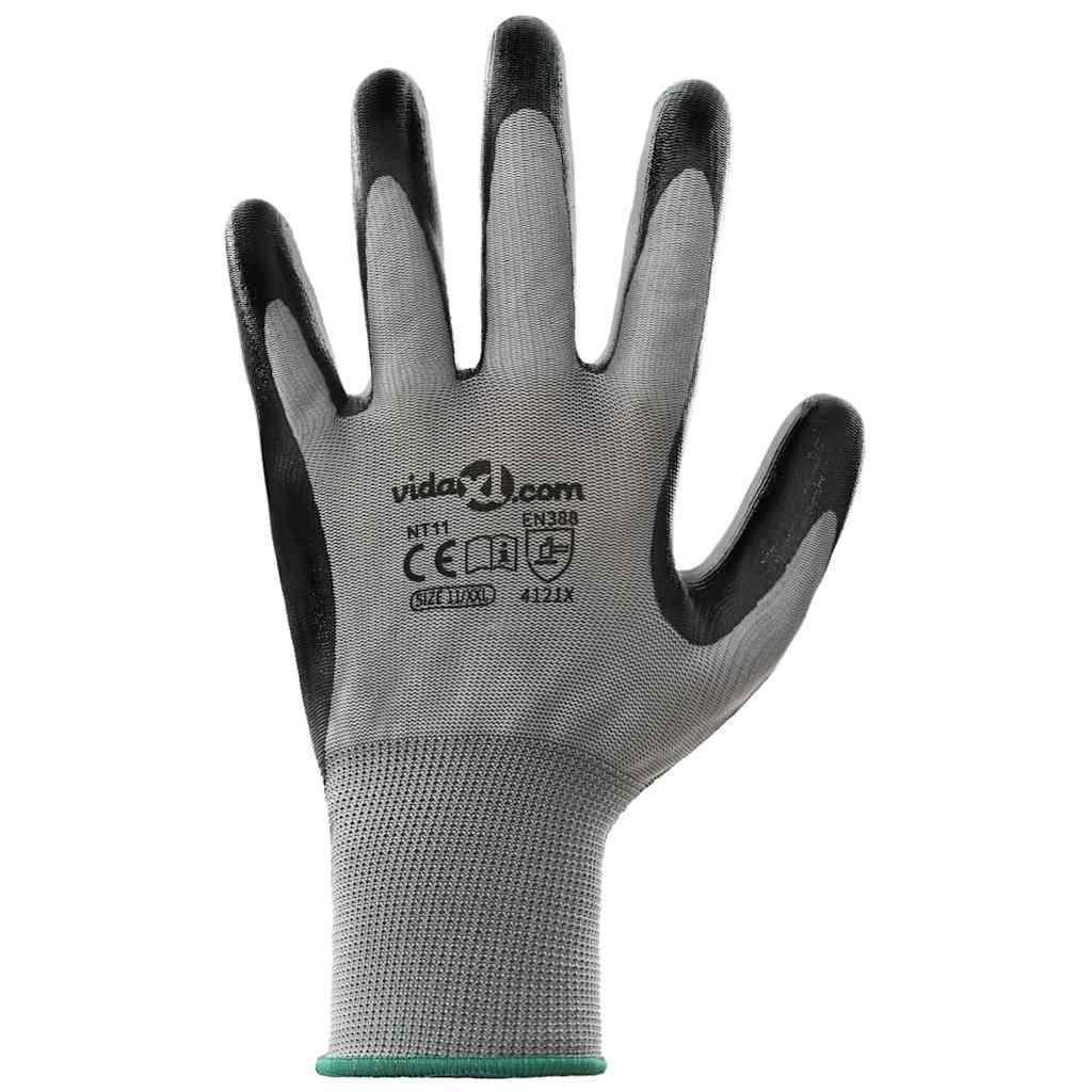 Arbeidshansker 12 pcs Grå og svart 11 / XXL Polyester
