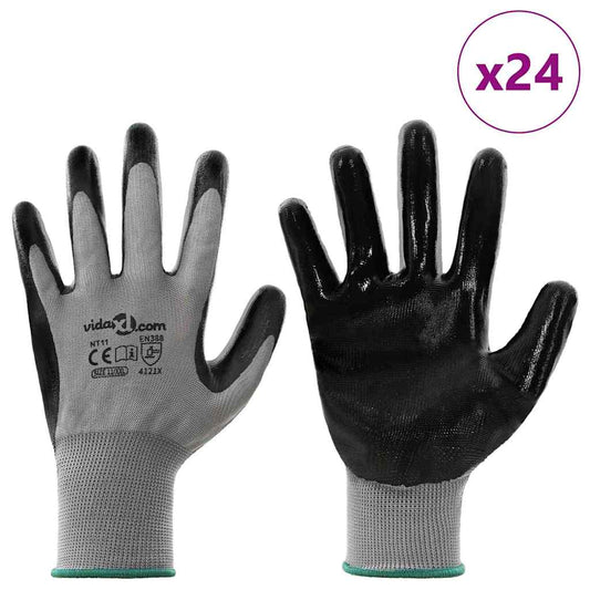 Arbeidshansker 24 pcs Grå og svart 11 / XXL Polyester