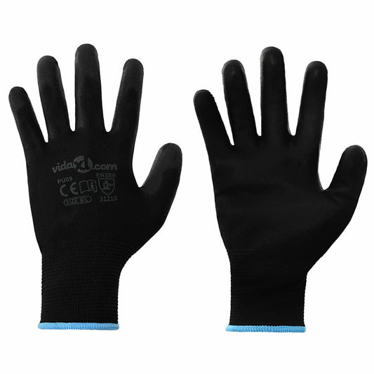 Arbeidshansker 12 pcs Svart 9 / l Polyester