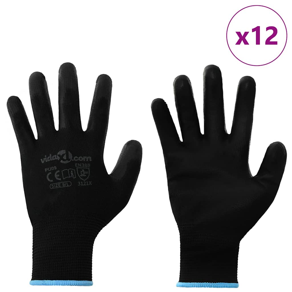 Arbeidshansker 12 pcs Svart 9 / l Polyester