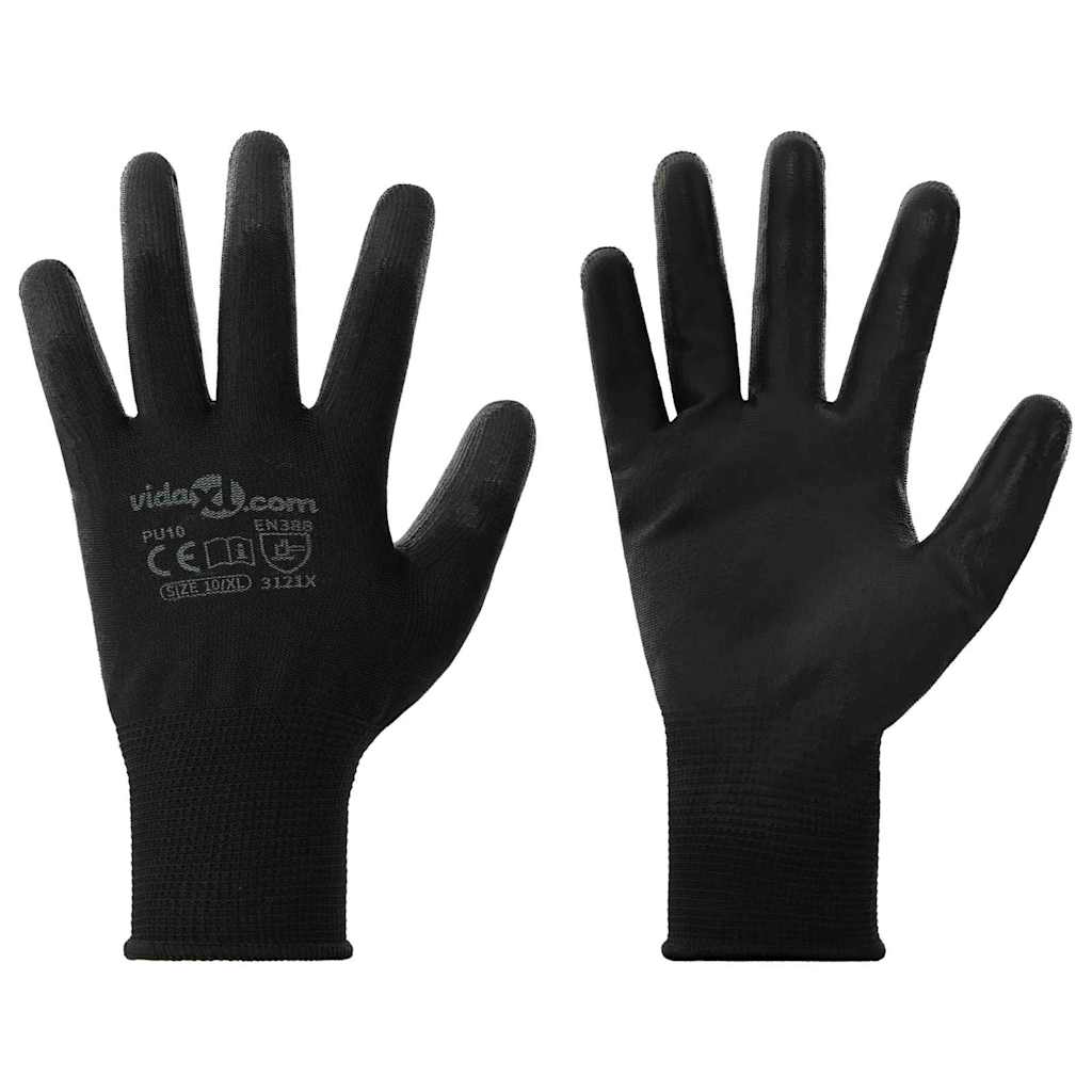 Arbeidshansker 12 pcs Svart 10 / xl Polyester