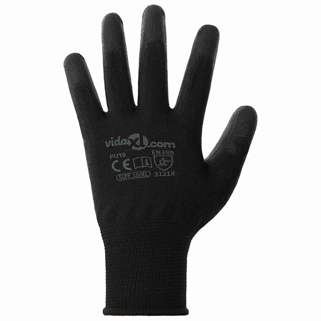 Arbeidshansker 12 pcs Svart 10 / xl Polyester