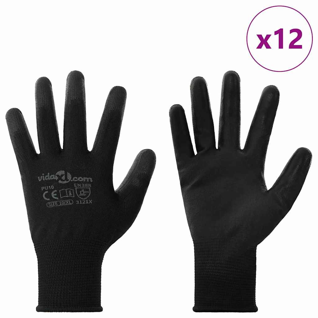 Arbeidshansker 12 pcs Svart 10 / xl Polyester