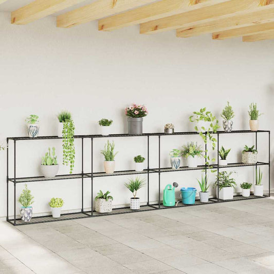 3-lags plantehylle Svart 400 x 32 x 104 cm Stål