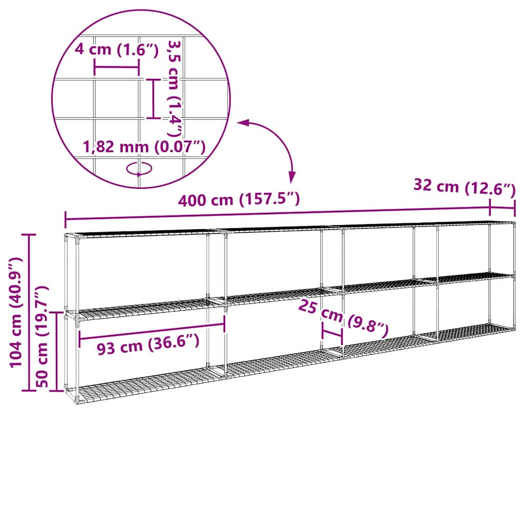 3-lags plantehylle Svart 400 x 32 x 104 cm Stål