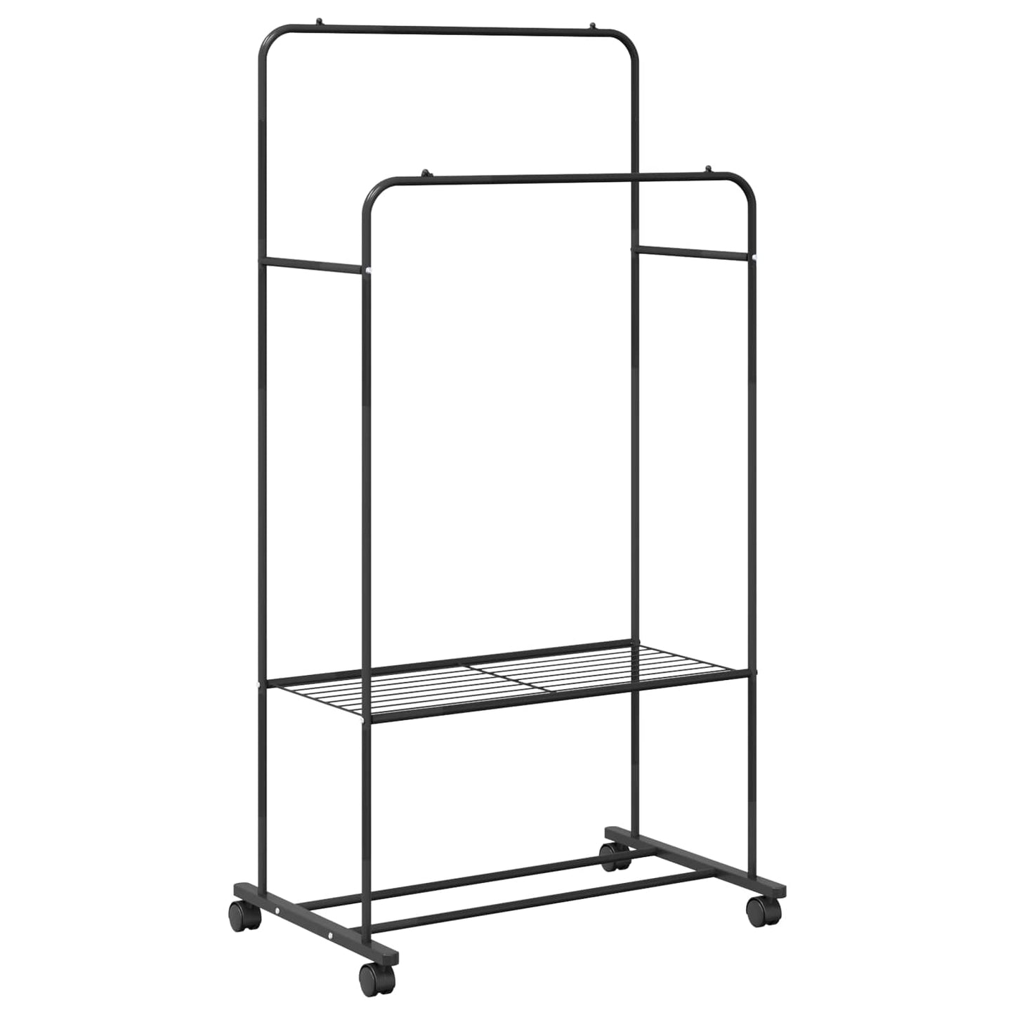 Klesstativ med hylle med hjul Svart 80 x 53 x 156 cm