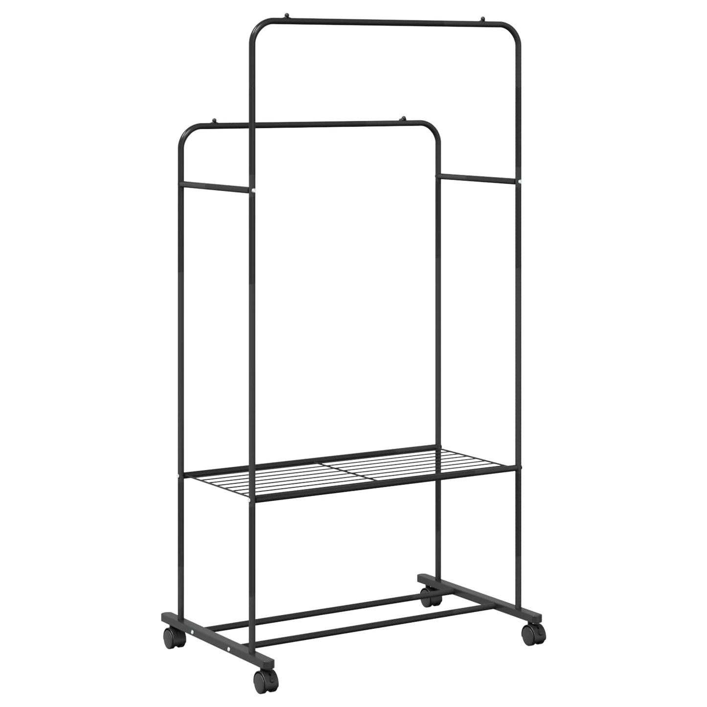 Klesstativ med hylle med hjul Svart 80 x 53 x 156 cm