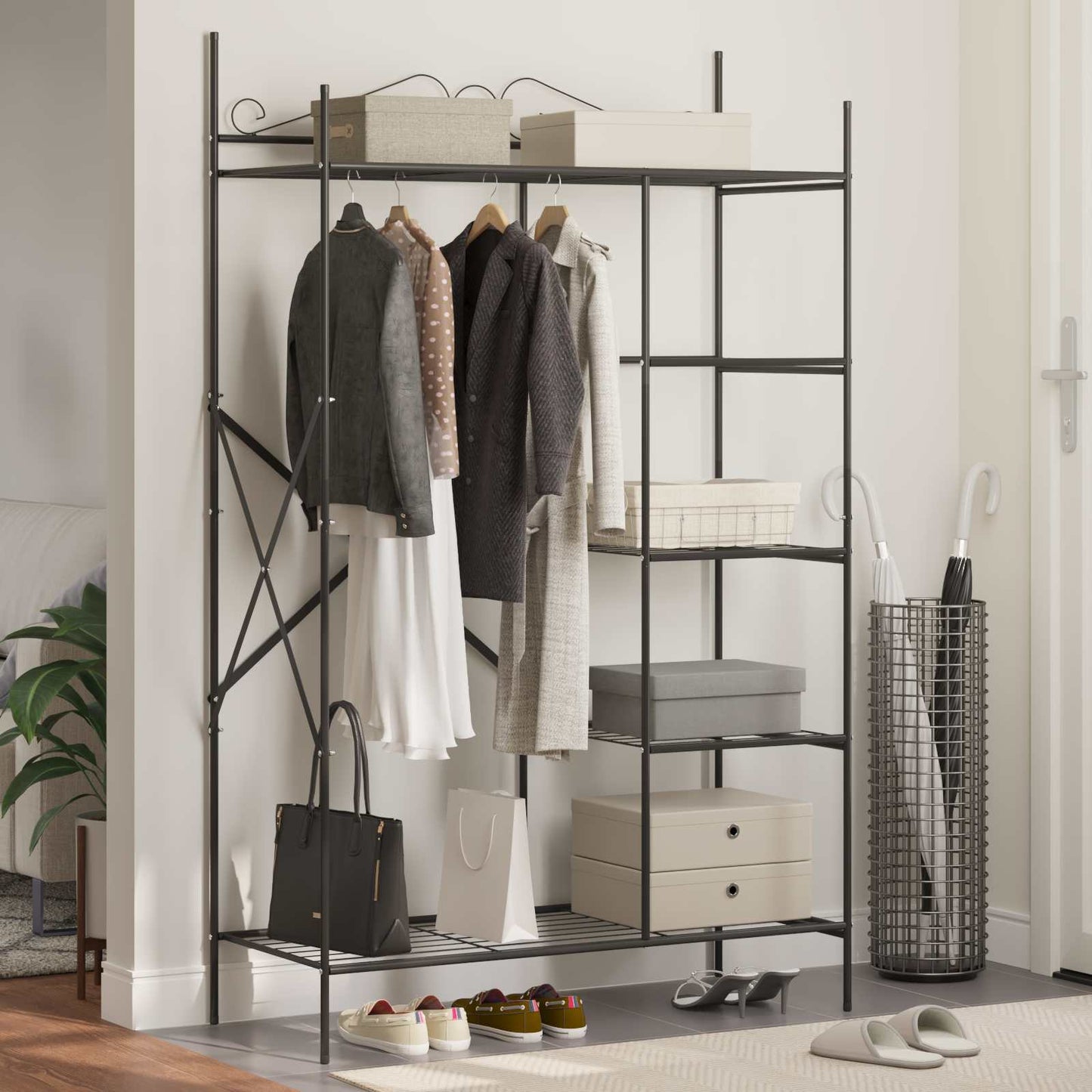 Åpen Garderobe med hylle Svart 104,5 x 45 x 172 cm Stål