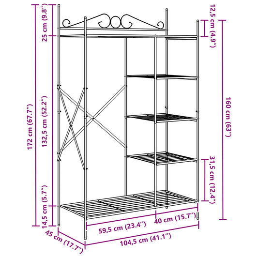 Åpen Garderobe med hylle Svart 104,5 x 45 x 172 cm Stål