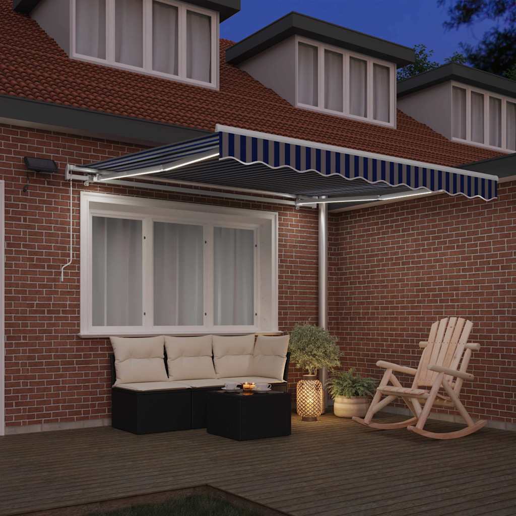 Innvendbar Markise med LED -stripelys Blå og hvit 350 x 250 cm vidaXL
