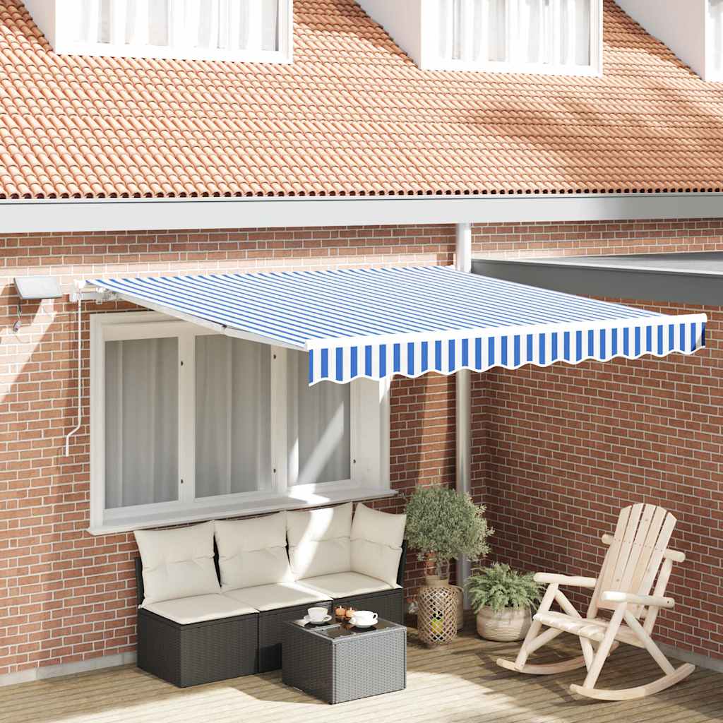 Innvendbar Markise med LED -stripelys Blå og hvit 350 x 250 cm vidaXL