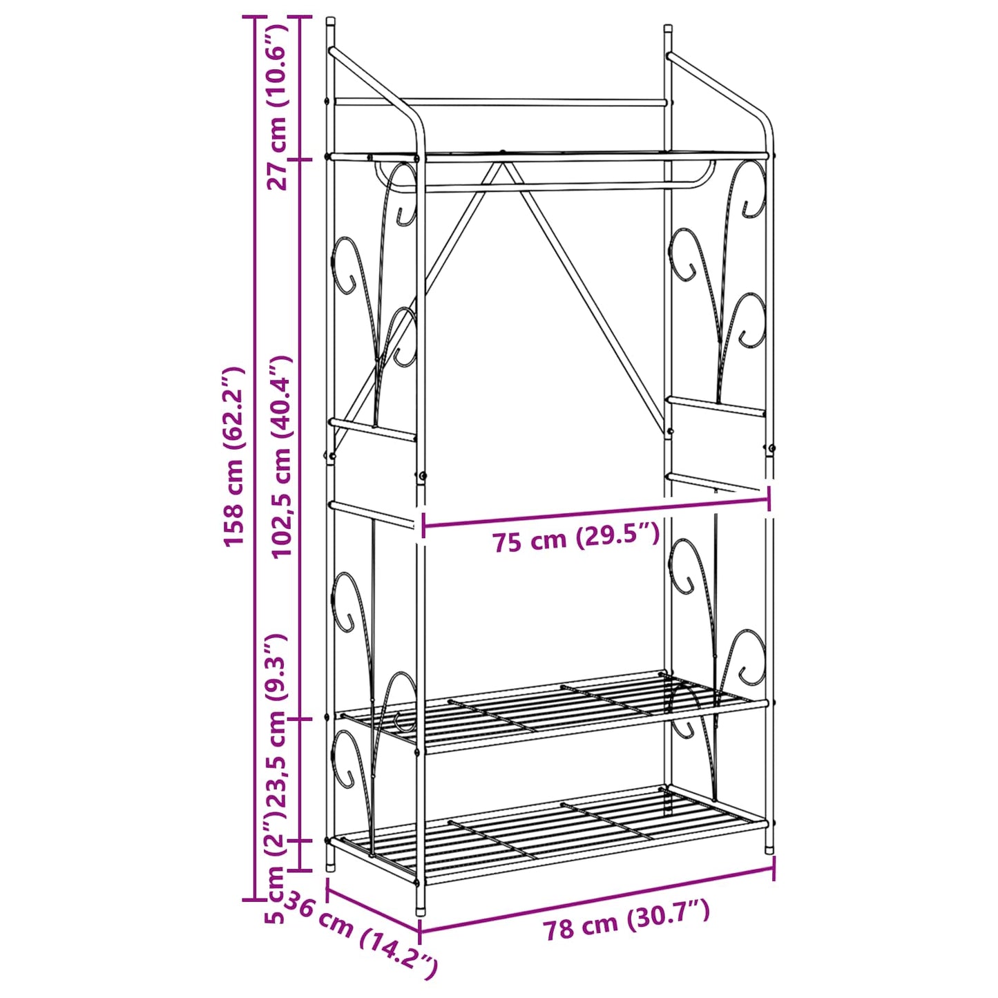 Åpen Garderobe Ensfarget 2 pcs 78 x 36 x 158 cm