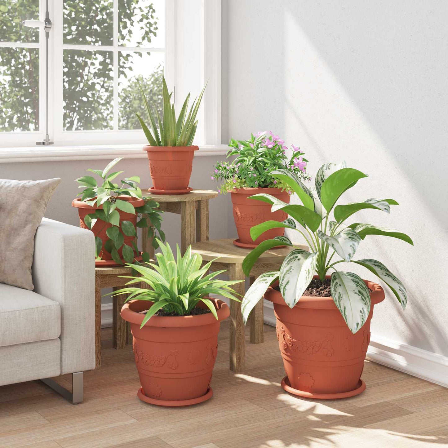 Plantepotter 6 pcs Klinker Rød Ø 26 x 21.5 cm Plast vidaXL