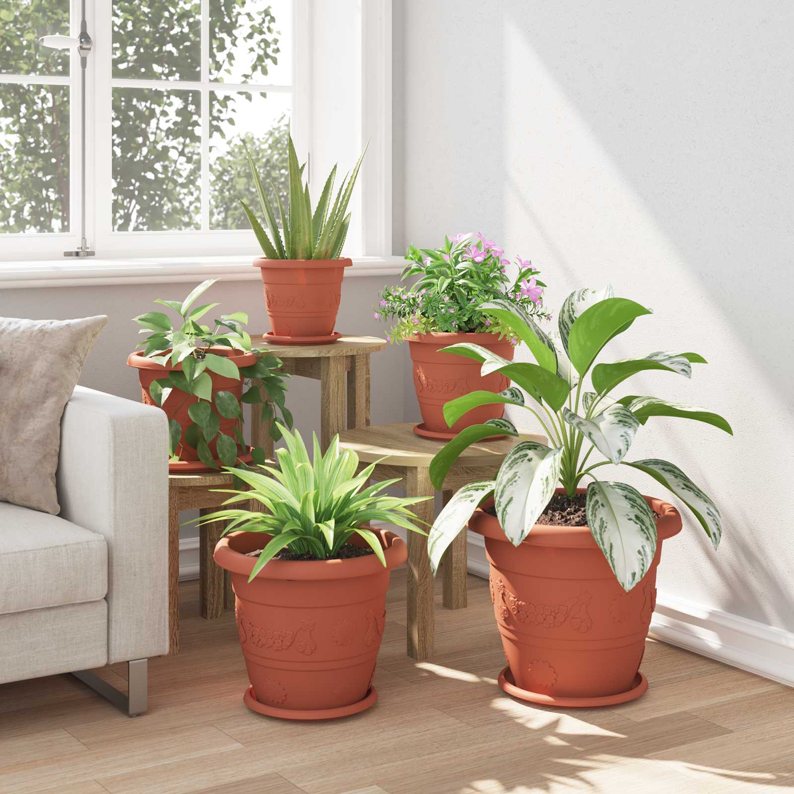 Plantepotter 6 pcs Klinker Rød Ø 26 x 21.5 cm Plast vidaXL