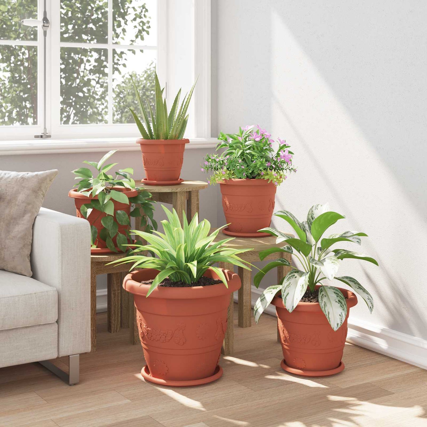 Plantepotter 6 pcs Klinker Rød Ø 26 x 21.5 cm Plast vidaXL