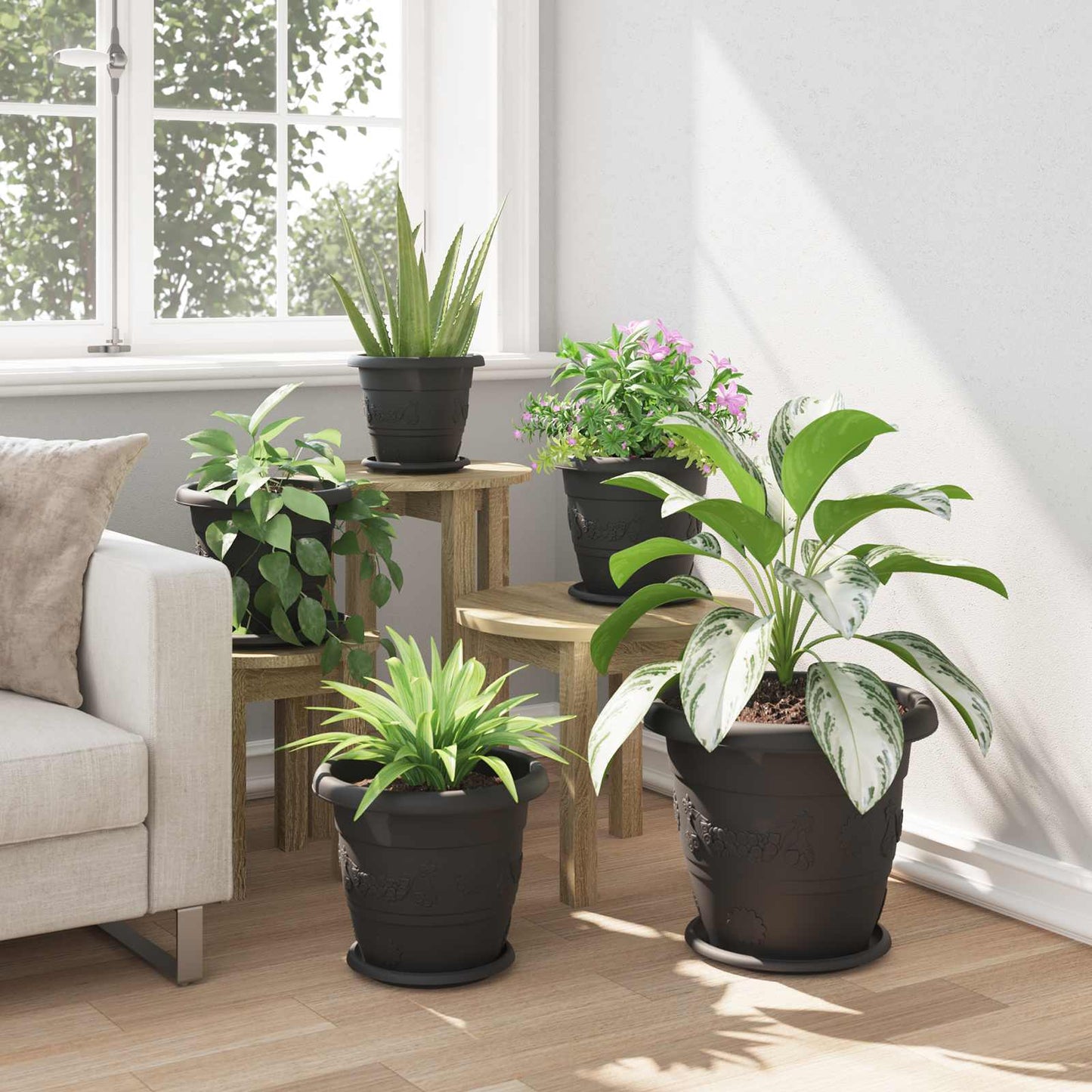 Plantepotter 6 pcs Svart Ø 30 x 25 cm Plast