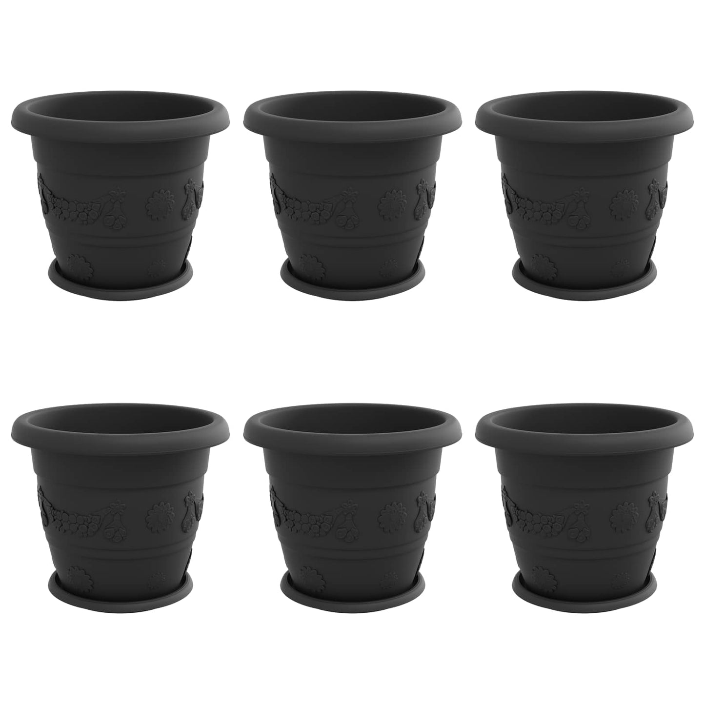 Plantepotter 6 pcs Svart Ø 26 x 21.5 cm Plast vidaXL