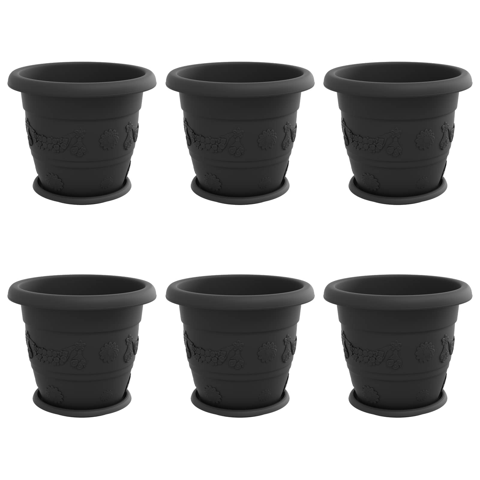 Plantepotter 6 pcs Svart Ø 26 x 21.5 cm Plast vidaXL