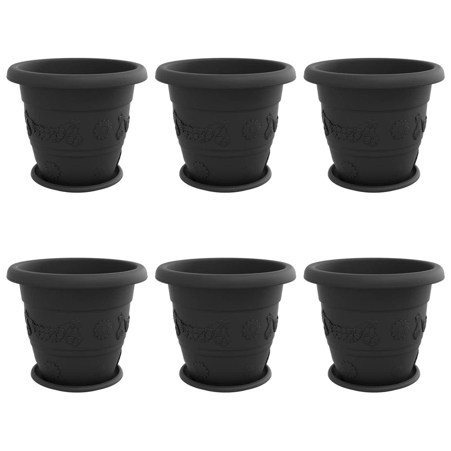 Plantepotter 6 pcs Svart Ø 26 x 21.5 cm Plast vidaXL