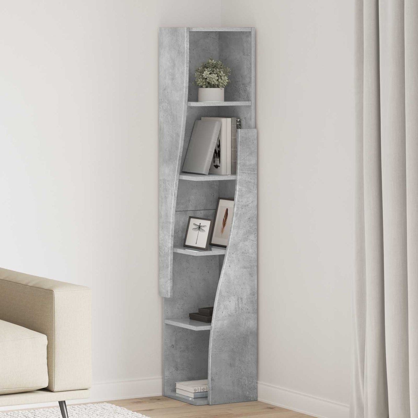 Hjørneskap 27,5x27x140cm Konstruert tre Betonggrå