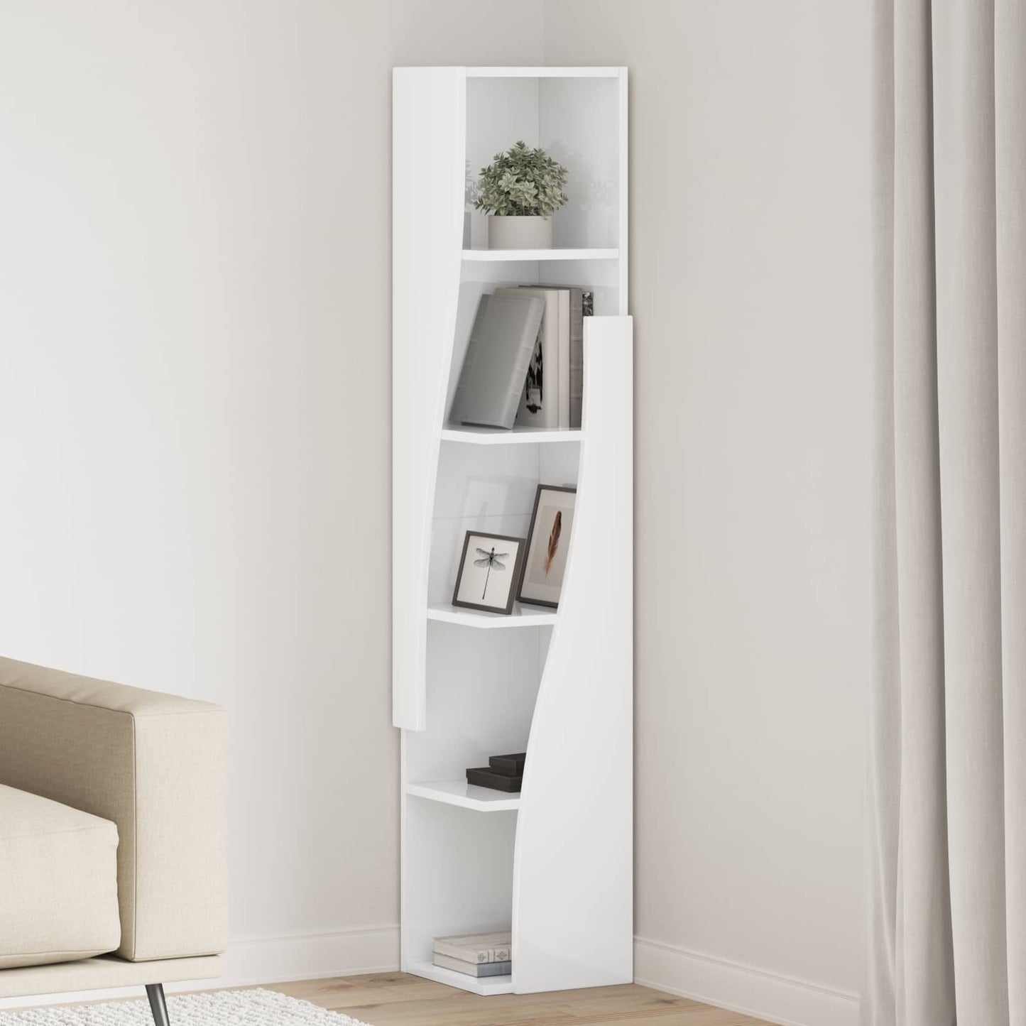 Hjørneskap 27,5x27x140cm Konstruert tre Høyglanset hvit