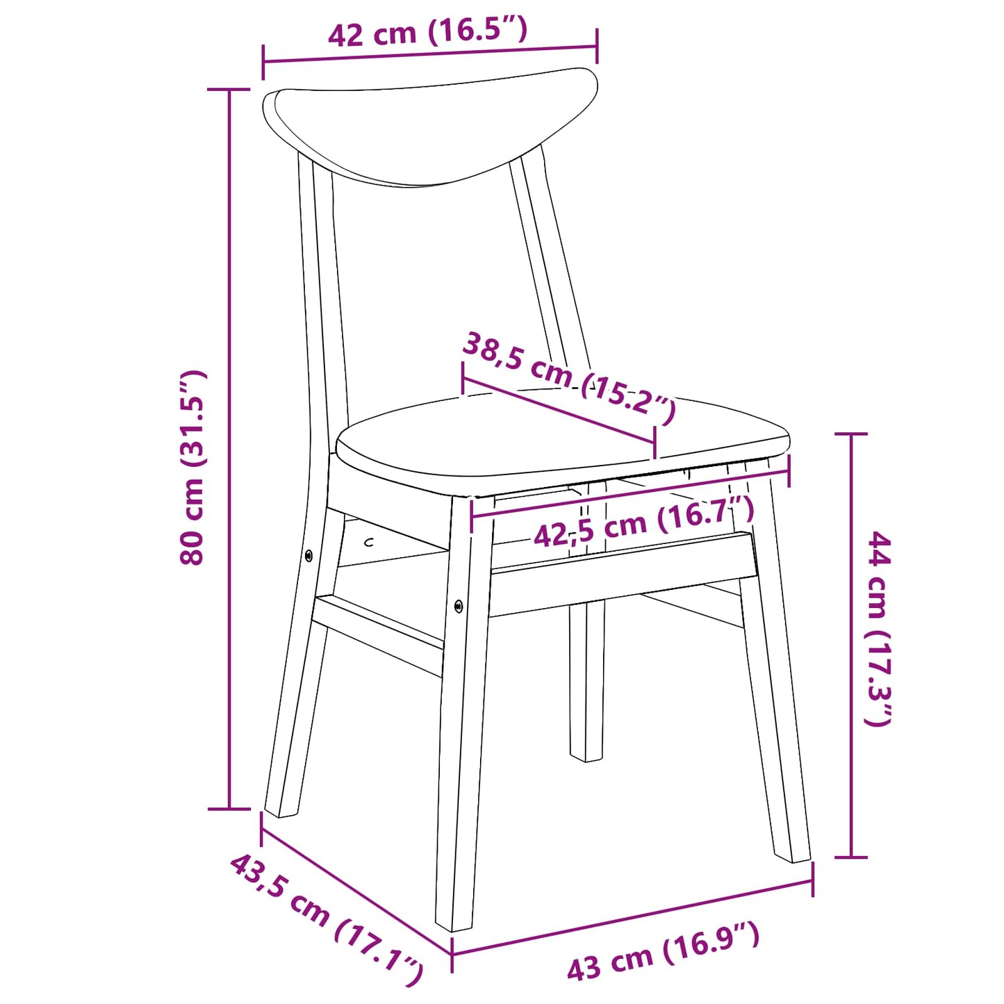 Spisestoler 2 pcs Lys Brun 42 x 47.5 x 81 cm Solid Gummitre