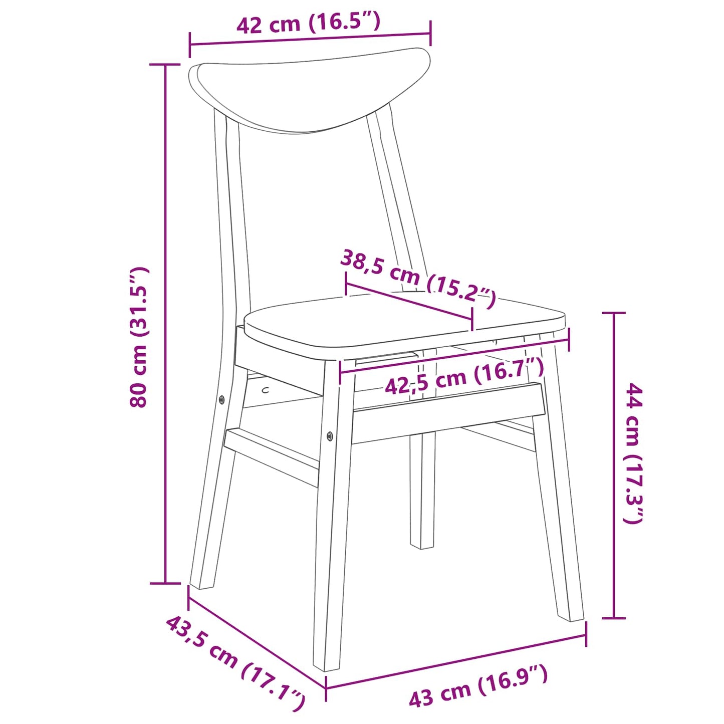 Spisestoler 2 pcs Hvit 42 x 47.5 x 81 cm Solid Gummitre