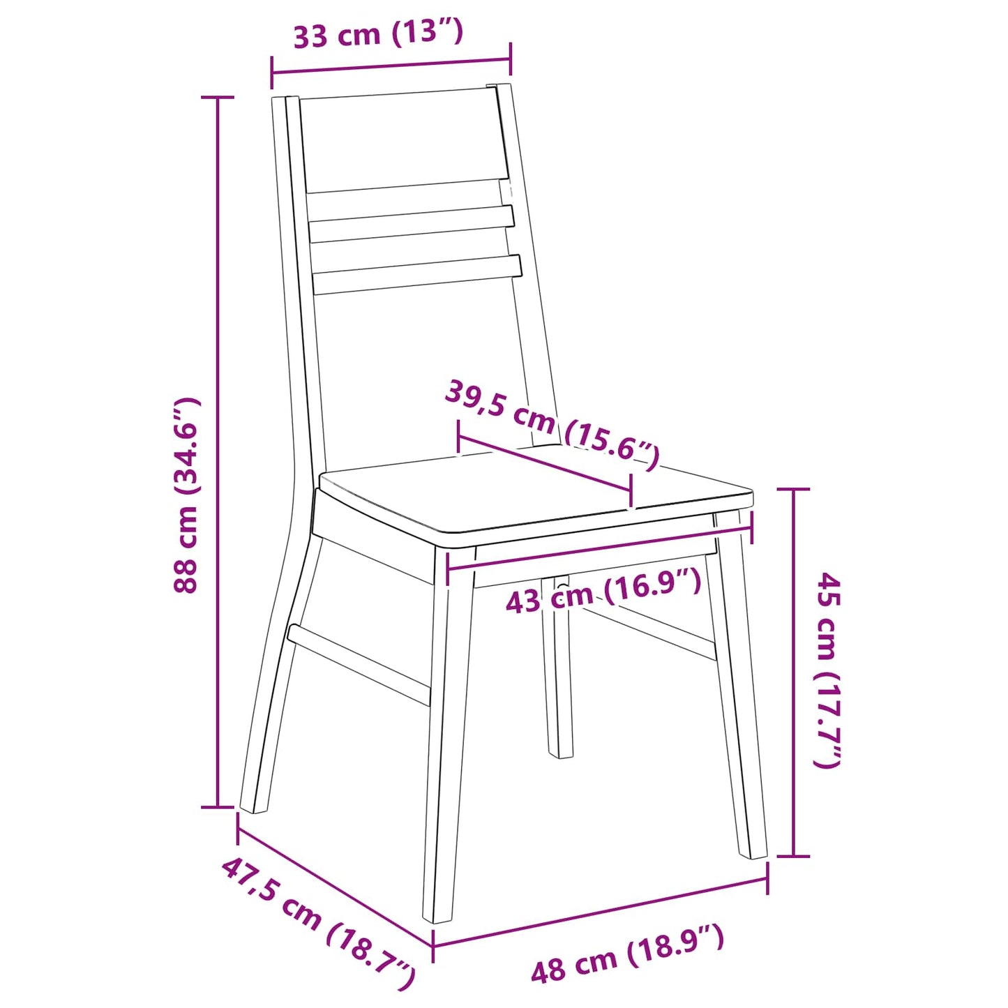 Spisestoler 2 pcs Naturlig 43 x 54 x 89 cm Solid Gummitre