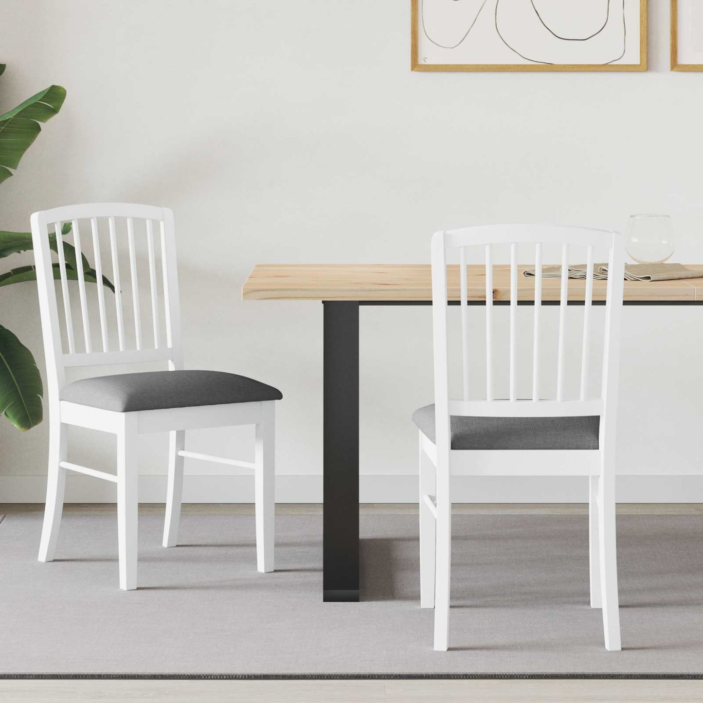 Spisestoler 2 stk. Solid Gummitre Hvit 50 x 52,5 x 91 cm