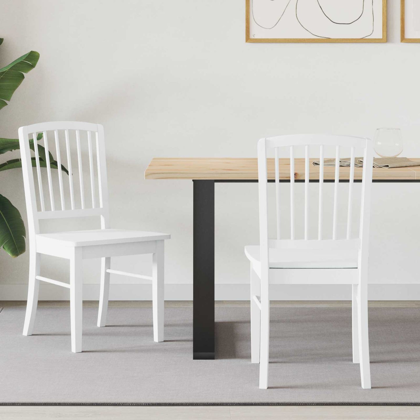 Spisestoler 2 stk. Solid Gummitre Hvit 50 x 52,5 x 91 cm
